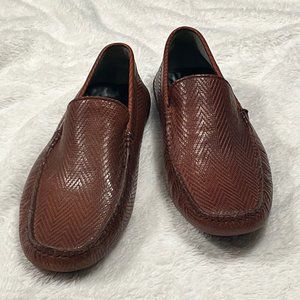 Karl Lagerfeld Paris Drivers Herringbone Leather Cognac Loafers, 9.5